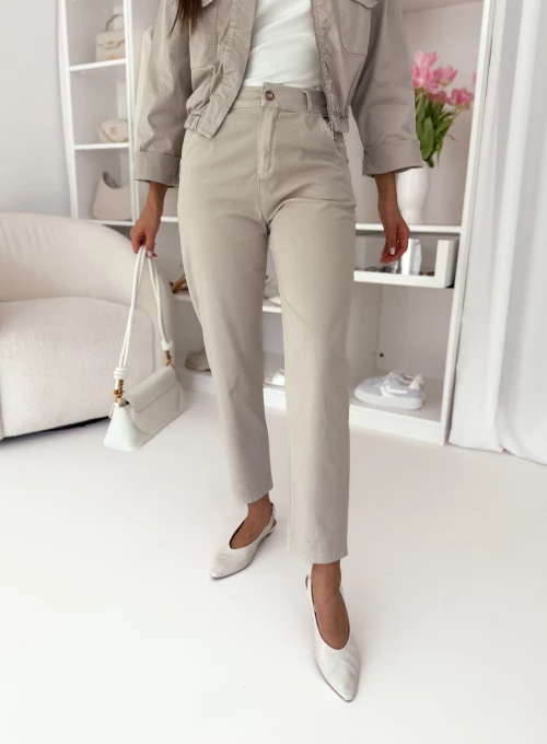 Bawełniane spodnie z paskiem beżowe Eternal