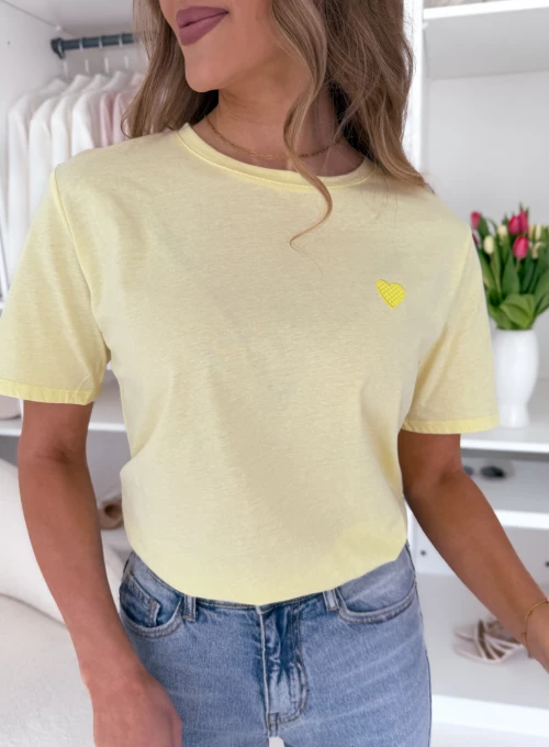 Bawełniany t-shirt z wyszytym, żółtym sercem Lorena 1