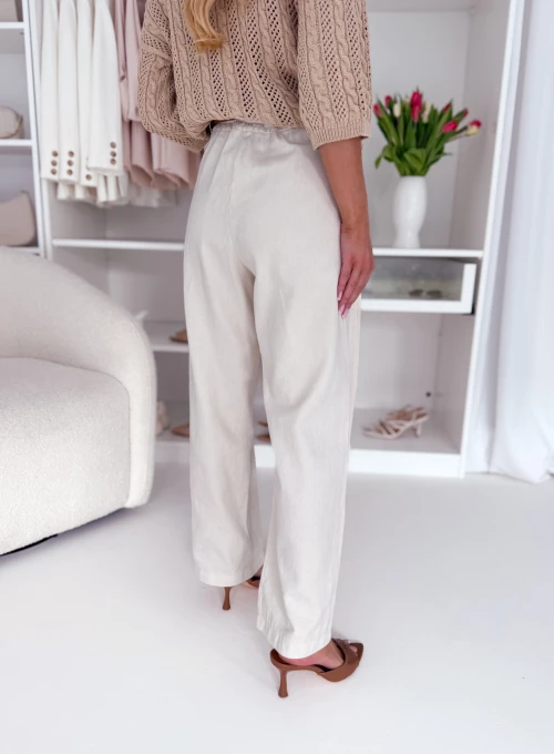 Bawełniane spodnie z szeroką nogawką w kremowym kolorze Billi 4