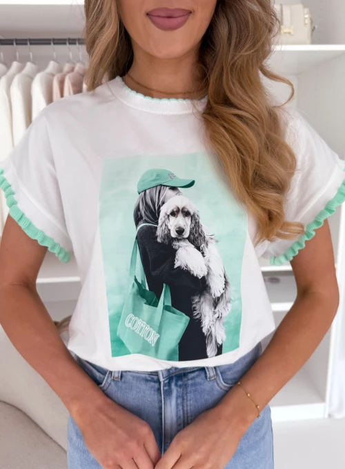 T-shirt oversize Dogi z modnym printem white/green 4