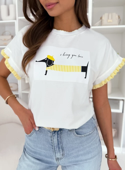 Bawełniany t-shirt z jamnikiem yellow 1