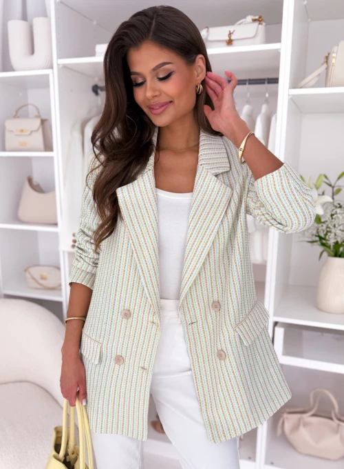 Marynarka dwurzędowa tweedowa w miętowo-złoty print Golden