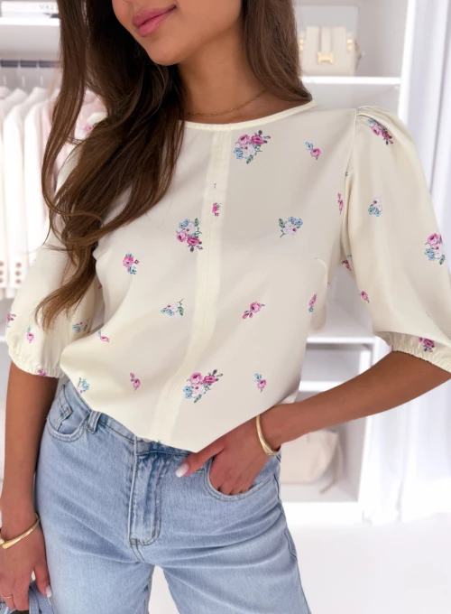 Elegancka wiskozowa bluzka z bufiastymi rękawkami soft yellow flowers Elodie 1