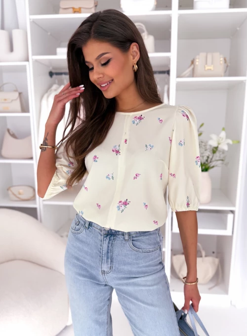 Elegancka wiskozowa bluzka z bufiastymi rękawkami soft yellow flowers Elodie 3