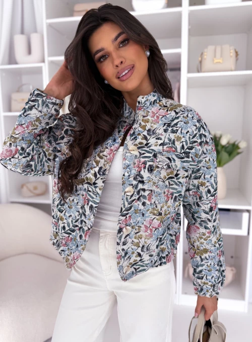 Lekka kurtka na guziki w stylu Vintage z motywem stokrotek Mirella
