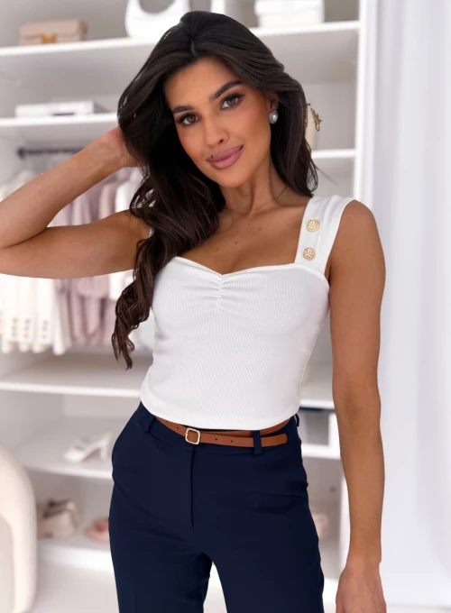 Top z zdobieniami na rękawach biały Nolia