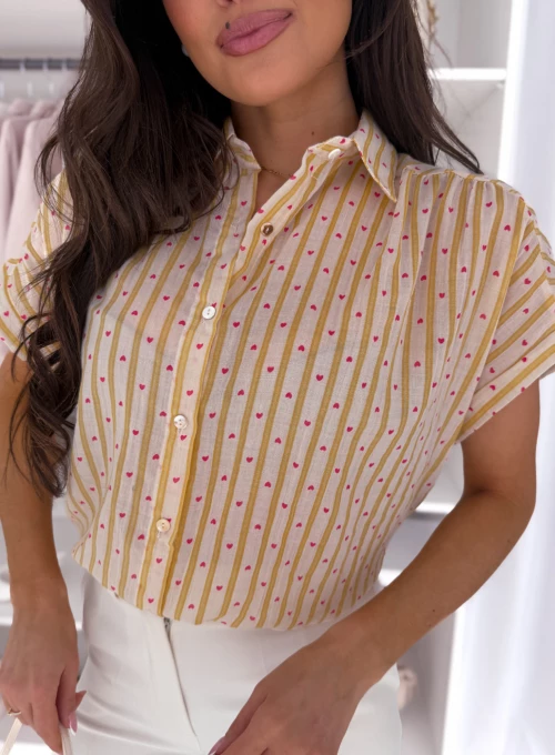 Krótka koszula w prążki i mini serduszka baby yellow&red Kimmi 1