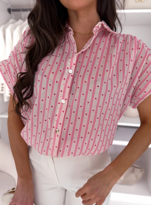 Krótka koszula w prążki i mini serduszka baby pink&red Kimmi 1