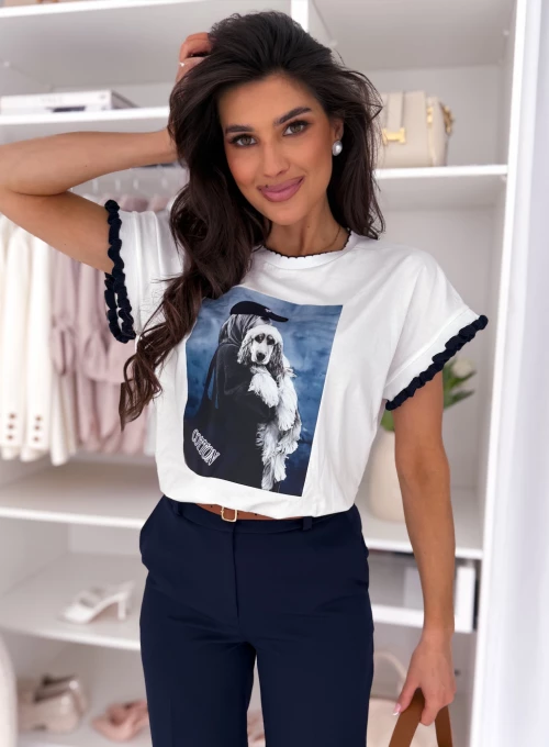 T-shirt oversize Dogi z modnym printem white/black