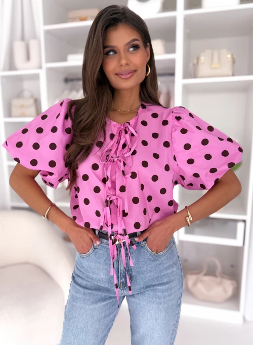 Bluzka wiązana na kokardki w grochy cukierkowa Dorothy