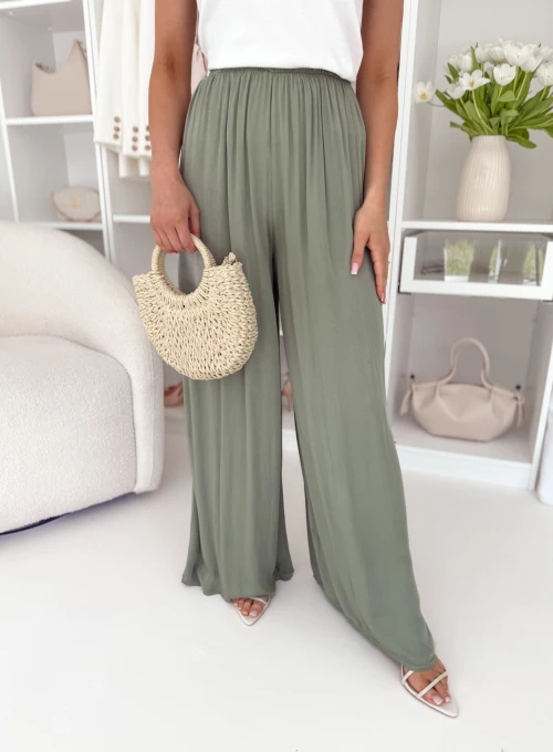 Zwiewne spodnie w stylu boho khaki Belli