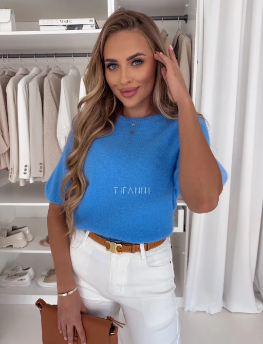 Sweter z krótkim rękawkiem niebieski Daily