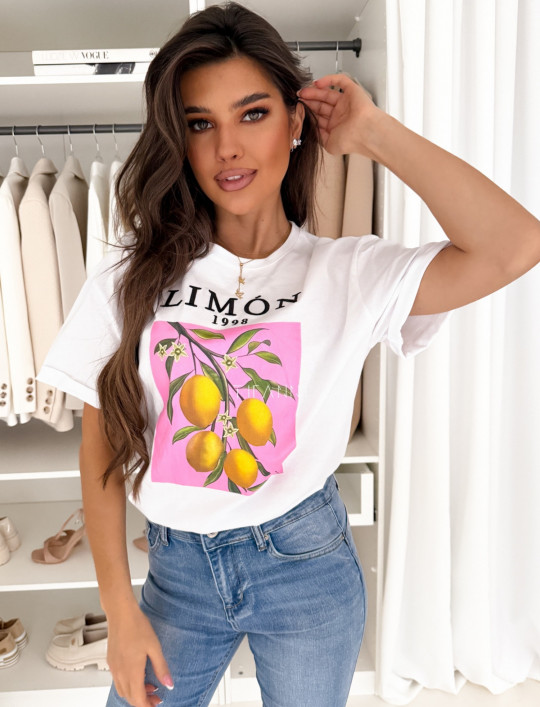 T-shirt bawełniany śmietankowy Lemon