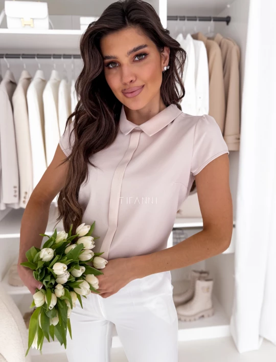 Bluzka z kołnierzem jasny beż Maori