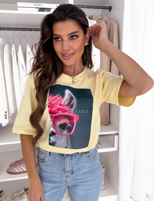 T-shirt bawełniany cytrynowy Lama