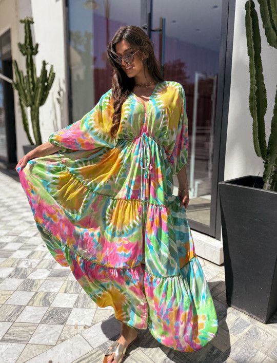 Sukienka Jedwabna maxi color print Agnes