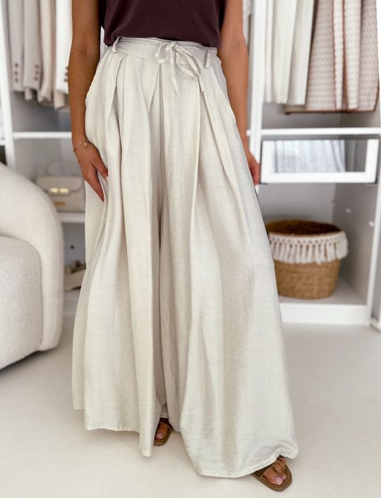 Spodnie wiskozowe wide leg z paskiem buttercream lucas