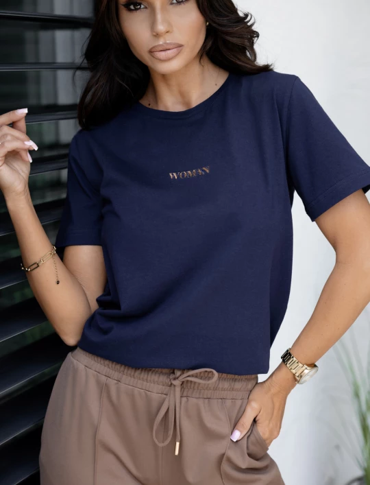 T-shirt bawełniany granatowy Woman