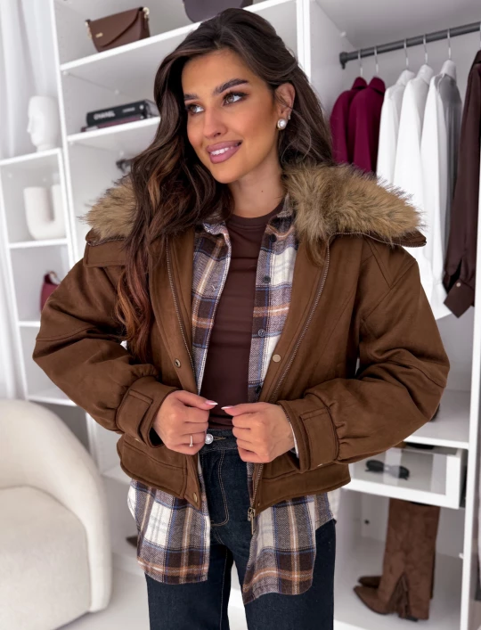 Kurtka zamszowa z kożuszkiem czekoladowa Foxy