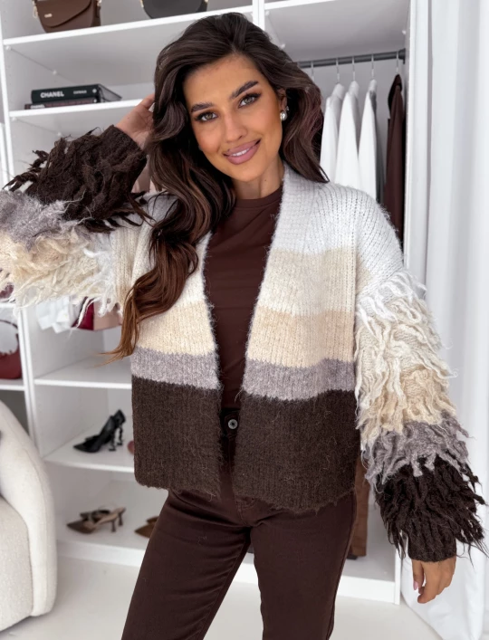 Kardigan w paski Chick z ozdobnymi frędzlami