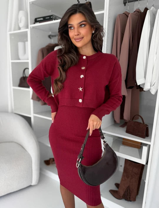 Komplet wiskozowy sweter & sukienka Soleil bordo