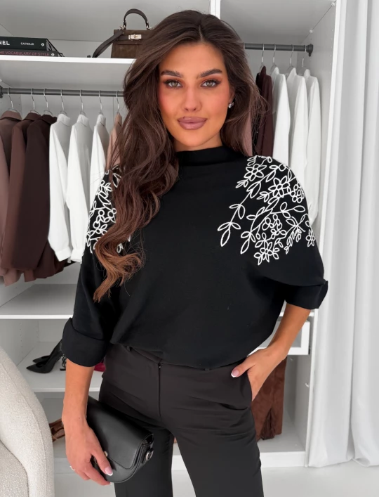 Sweter oversize Boho Flowers czarny