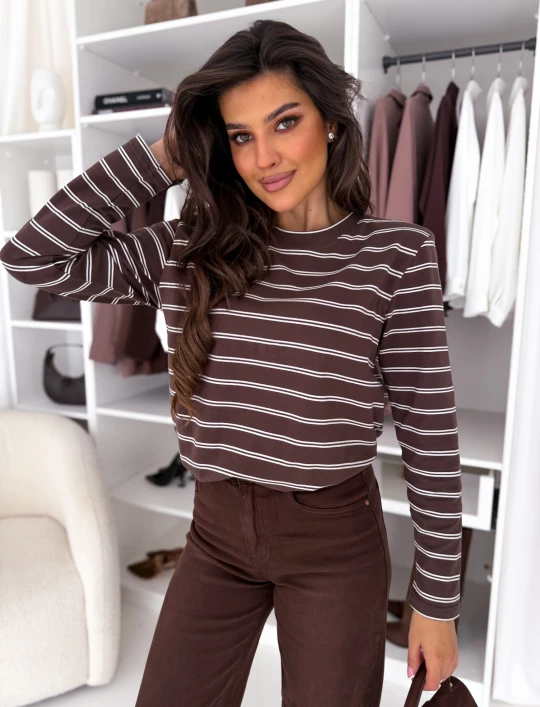 Bluzka czekoladowa w beżowe paski Bocca Strips