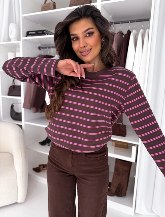 Bluzka czekoladowa w fuksjowe paski Bocca Strips