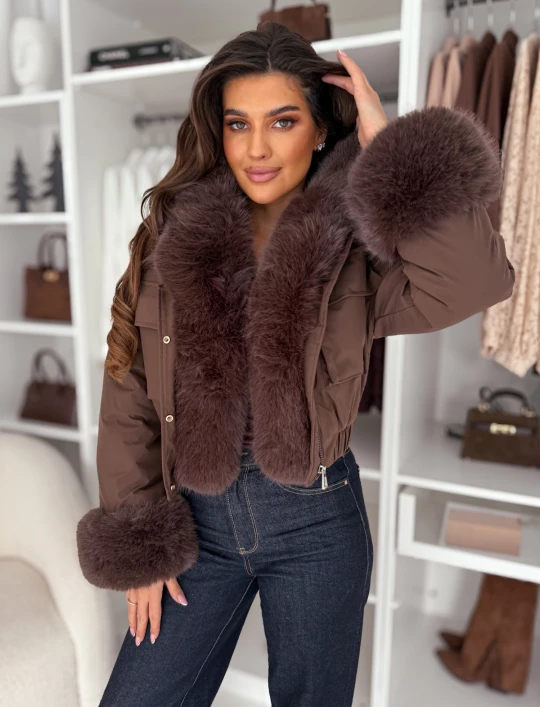 Kurtka czekoladowa z kożuszkiem Cami