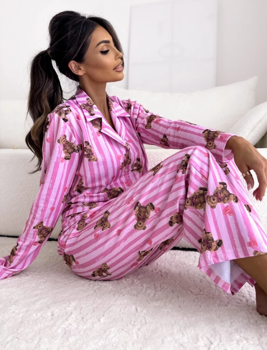 Piżama zapinana na guziki ze spodniami pudrowa