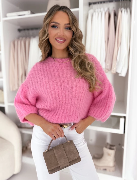 Sweter moherowy Paris pudrowy różowy