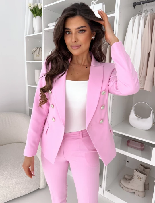 Marynarka dwurzędowa Glamour pudrowy róż