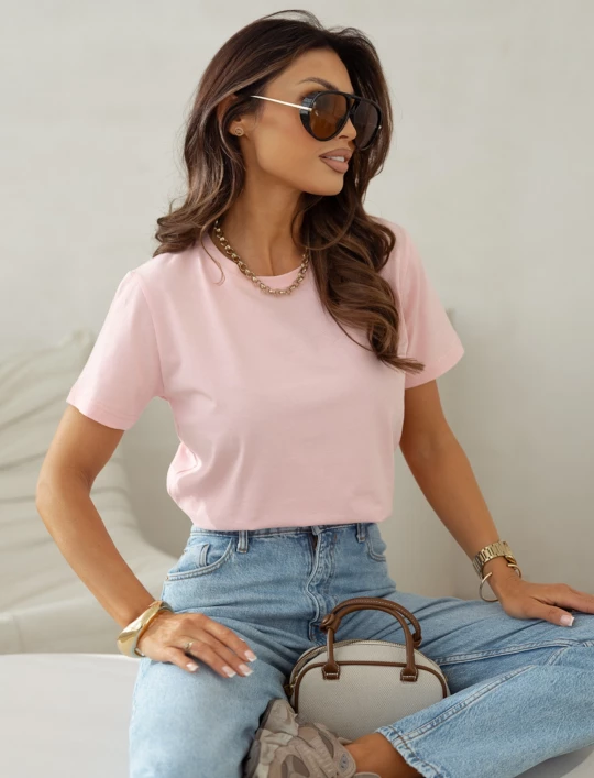 Klasyczny T-shirt bawełniany pudrowy róż Arcadia