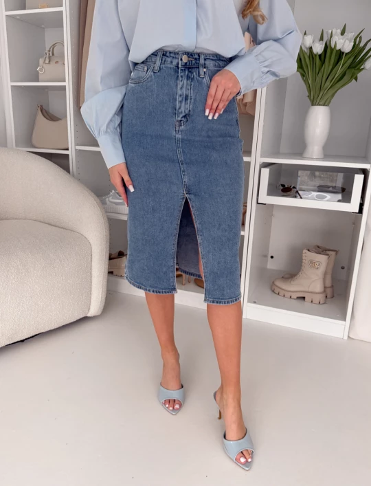 Spódnica Jeansowa midi z rozcięciem Hattie