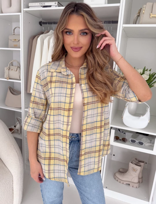 Bawełniana koszula flanelowa żółta w karmelową kratkę Hani