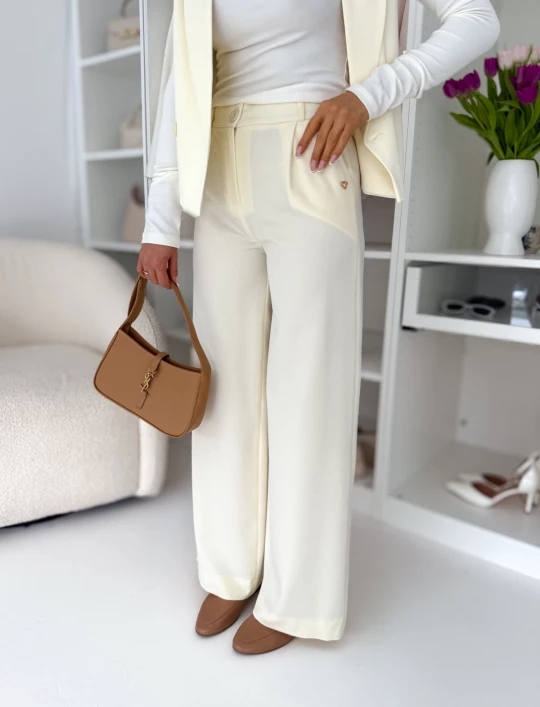 Eleganckie spodnie z prostą nogawką ecru Venus