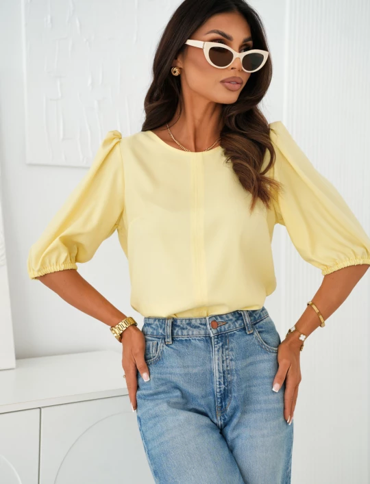 Elegancka wiskozowa bluzka z bufiastymi rękawkami butter yellow Elodie