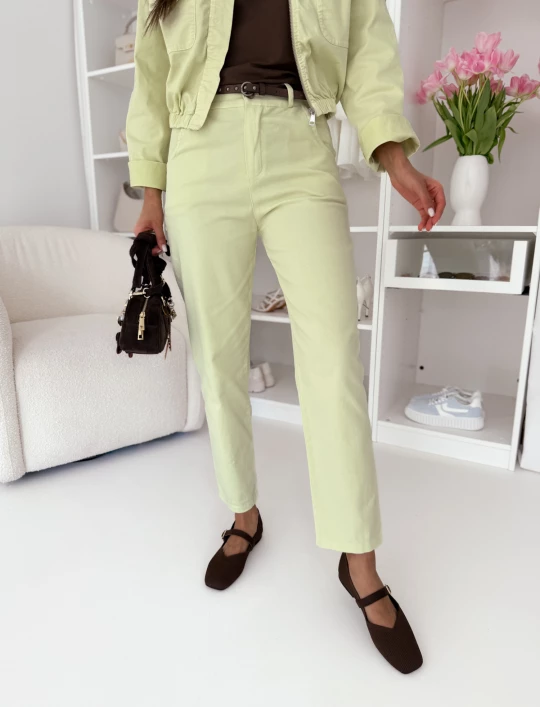 Bawełniane spodnie z paskiem limonkowe Eternal