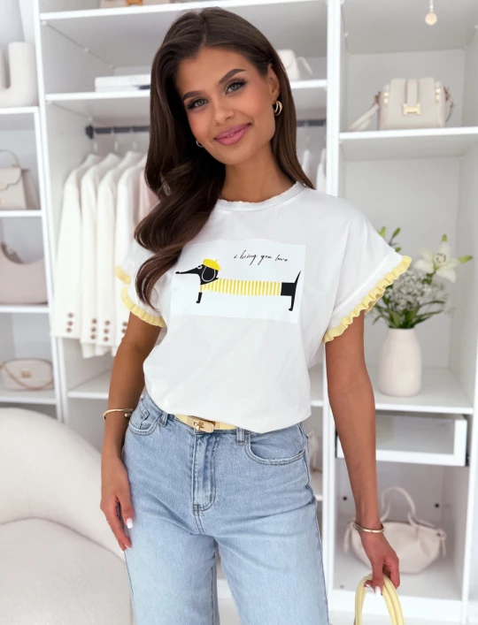 Bawełniany t-shirt z jamnikiem yellow